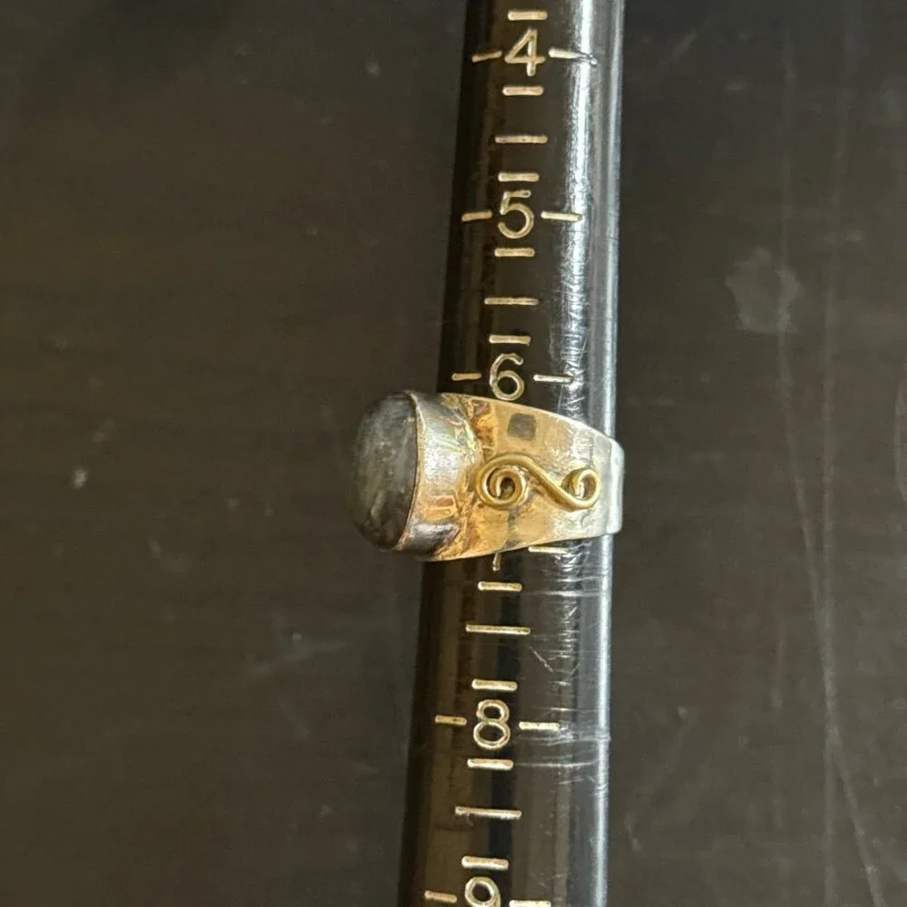 925‎ Stone Ring with Gold Accent